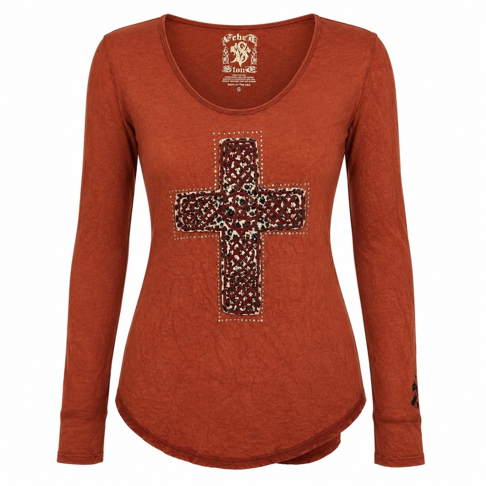 Y2K Velvet Stone Gothic Cross Top Womens Small Biker Chic Moto Boho‎ Rocker